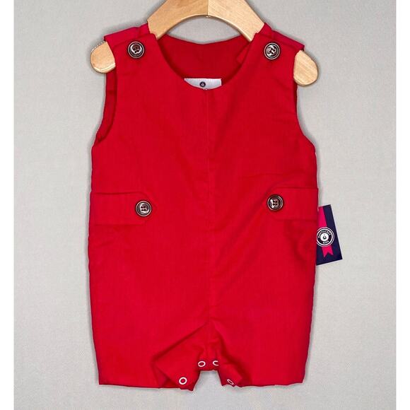 NWT Nantucket Kids Red Corduroy Kennedy Jon Jon Romper Boys 9-12 Mo - Picture 1 of 4